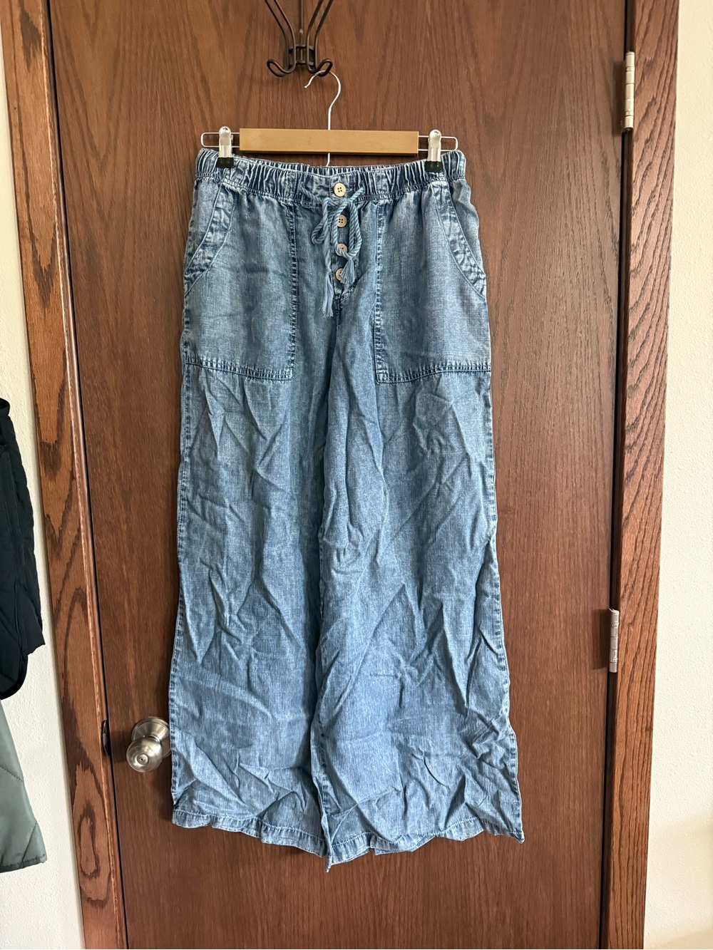 Thread & Supply Light Blue Wide-Leg Denim Jumpsuit Pants